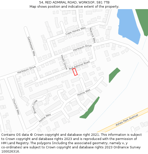 54, RED ADMIRAL ROAD, WORKSOP, S81 7TB: Location map and indicative extent of plot