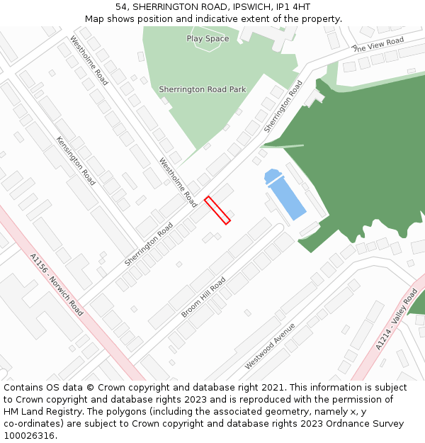 54, SHERRINGTON ROAD, IPSWICH, IP1 4HT: Location map and indicative extent of plot