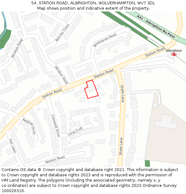 54, STATION ROAD, ALBRIGHTON, WOLVERHAMPTON, WV7 3DL: Location map and indicative extent of plot