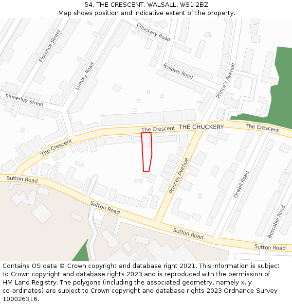 54, THE CRESCENT, WALSALL, WS1 2BZ: Location map and indicative extent of plot