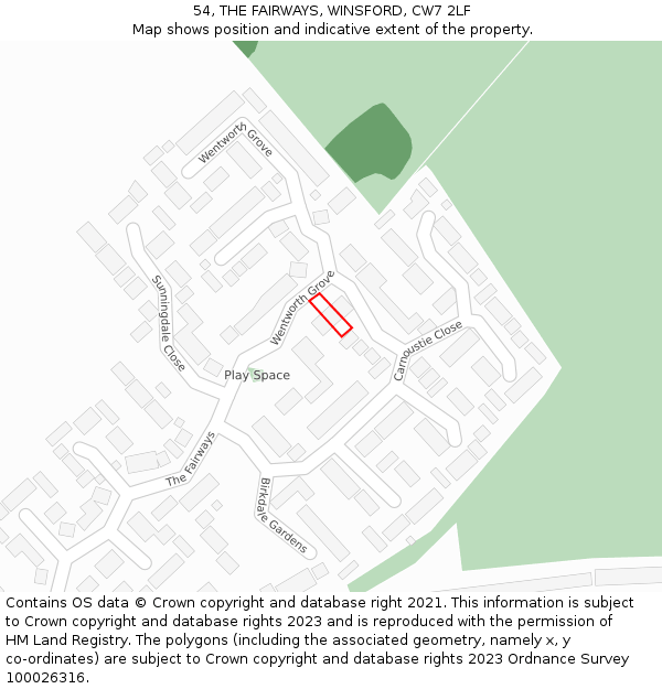 54, THE FAIRWAYS, WINSFORD, CW7 2LF: Location map and indicative extent of plot