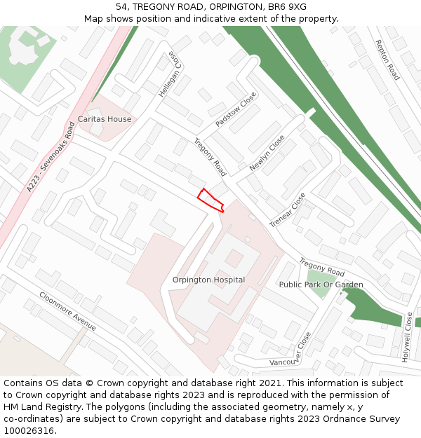 54, TREGONY ROAD, ORPINGTON, BR6 9XG: Location map and indicative extent of plot