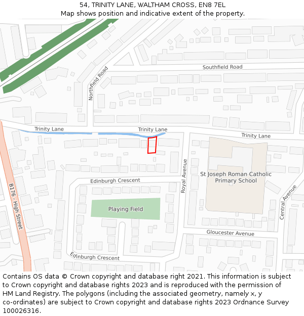 54, TRINITY LANE, WALTHAM CROSS, EN8 7EL: Location map and indicative extent of plot