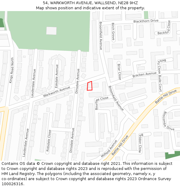 54, WARKWORTH AVENUE, WALLSEND, NE28 9HZ: Location map and indicative extent of plot
