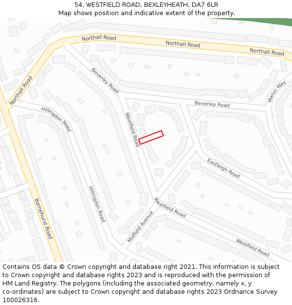 54, WESTFIELD ROAD, BEXLEYHEATH, DA7 6LR: Location map and indicative extent of plot