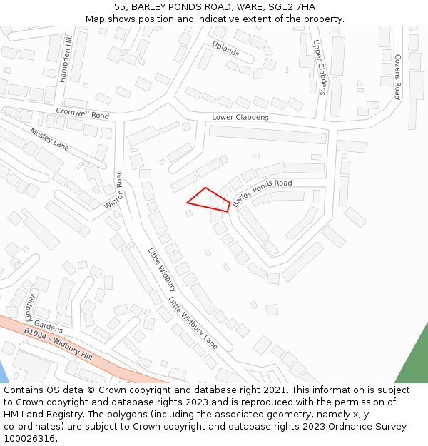 55, BARLEY PONDS ROAD, WARE, SG12 7HA: Location map and indicative extent of plot