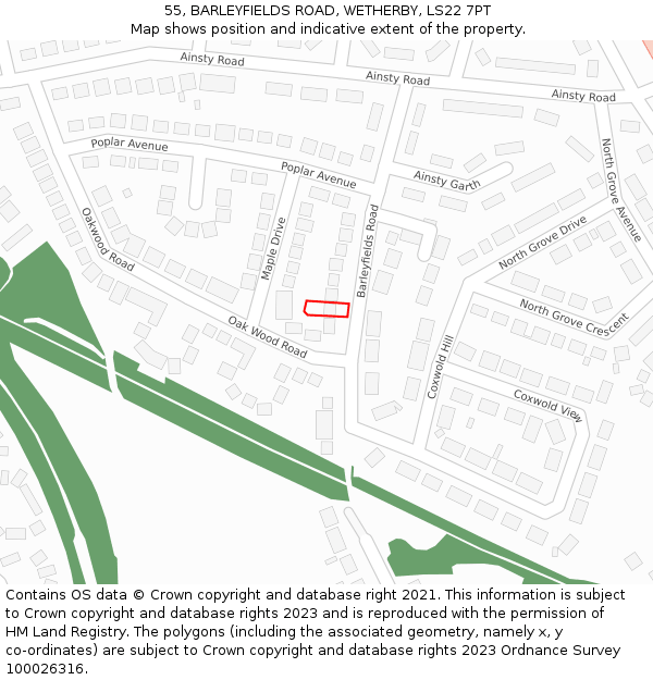 55, BARLEYFIELDS ROAD, WETHERBY, LS22 7PT: Location map and indicative extent of plot