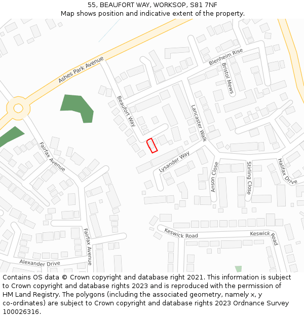 55, BEAUFORT WAY, WORKSOP, S81 7NF: Location map and indicative extent of plot