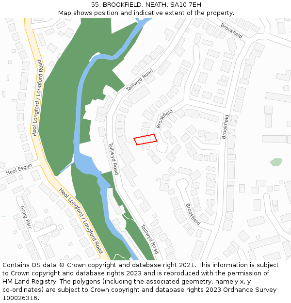 55, BROOKFIELD, NEATH, SA10 7EH: Location map and indicative extent of plot