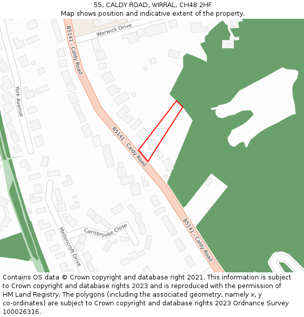 55, CALDY ROAD, WIRRAL, CH48 2HF: Location map and indicative extent of plot