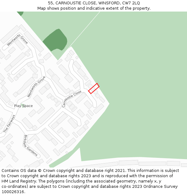 55, CARNOUSTIE CLOSE, WINSFORD, CW7 2LQ: Location map and indicative extent of plot