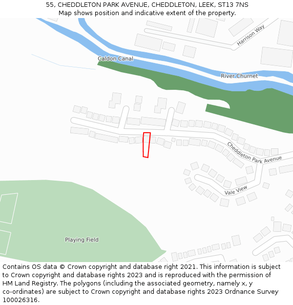 55, CHEDDLETON PARK AVENUE, CHEDDLETON, LEEK, ST13 7NS: Location map and indicative extent of plot