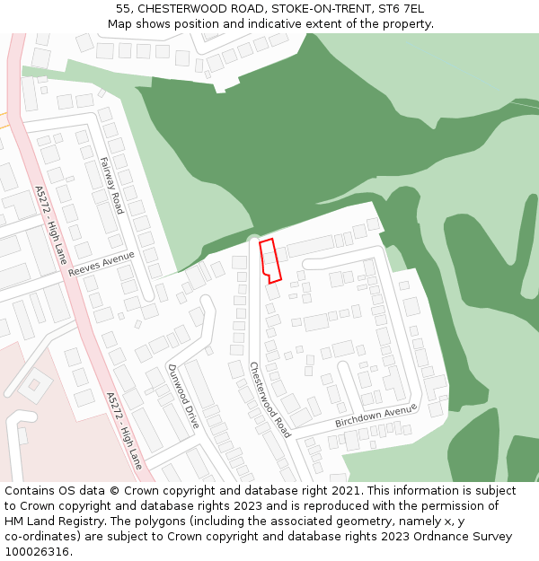 55, CHESTERWOOD ROAD, STOKE-ON-TRENT, ST6 7EL: Location map and indicative extent of plot
