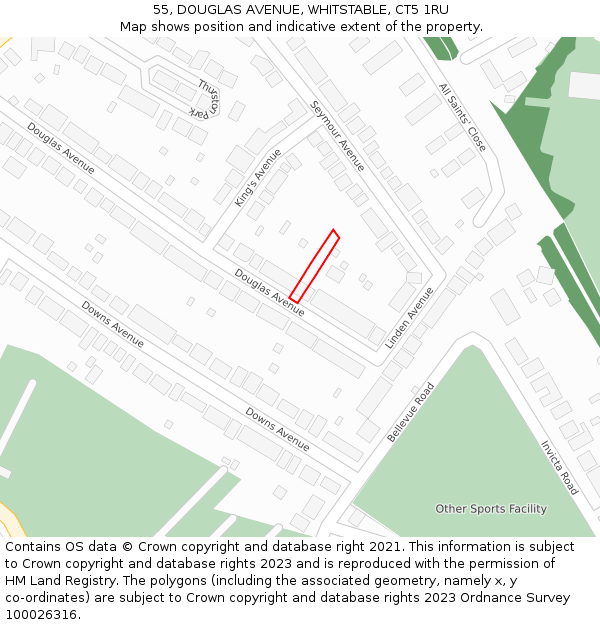 55, DOUGLAS AVENUE, WHITSTABLE, CT5 1RU: Location map and indicative extent of plot