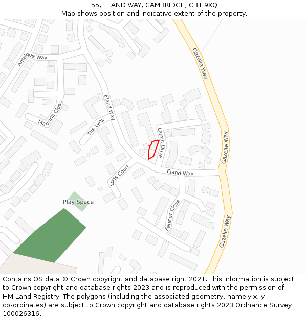 55, ELAND WAY, CAMBRIDGE, CB1 9XQ: Location map and indicative extent of plot