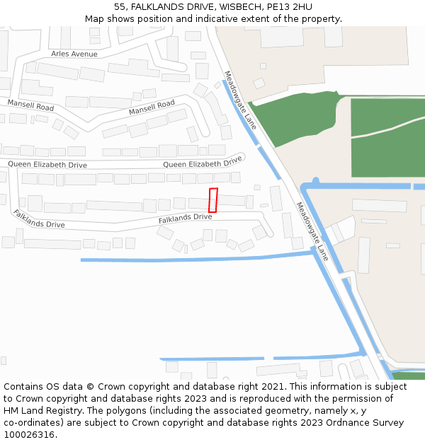 55, FALKLANDS DRIVE, WISBECH, PE13 2HU: Location map and indicative extent of plot