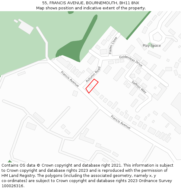55, FRANCIS AVENUE, BOURNEMOUTH, BH11 8NX: Location map and indicative extent of plot