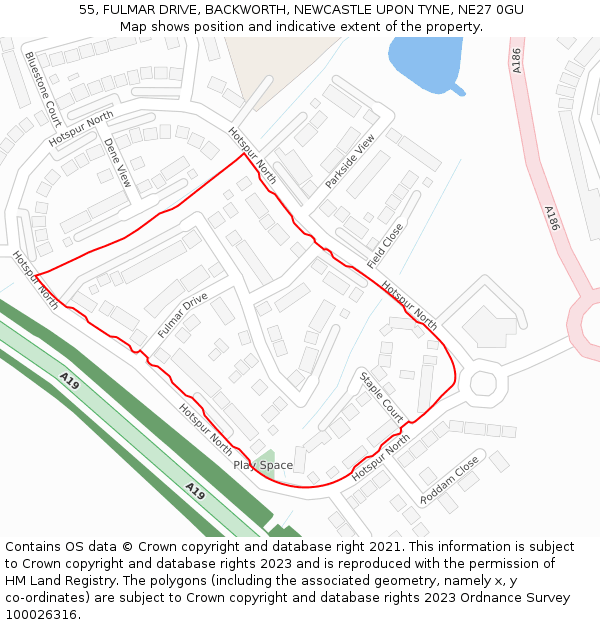 55, FULMAR DRIVE, BACKWORTH, NEWCASTLE UPON TYNE, NE27 0GU: Location map and indicative extent of plot