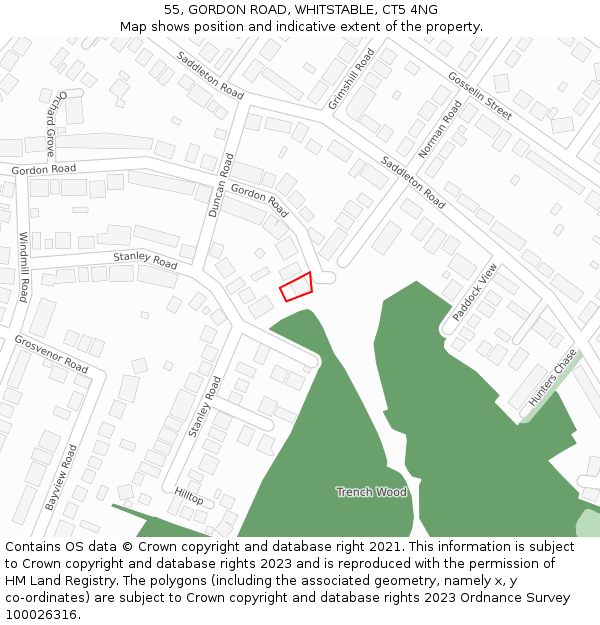 55, GORDON ROAD, WHITSTABLE, CT5 4NG: Location map and indicative extent of plot