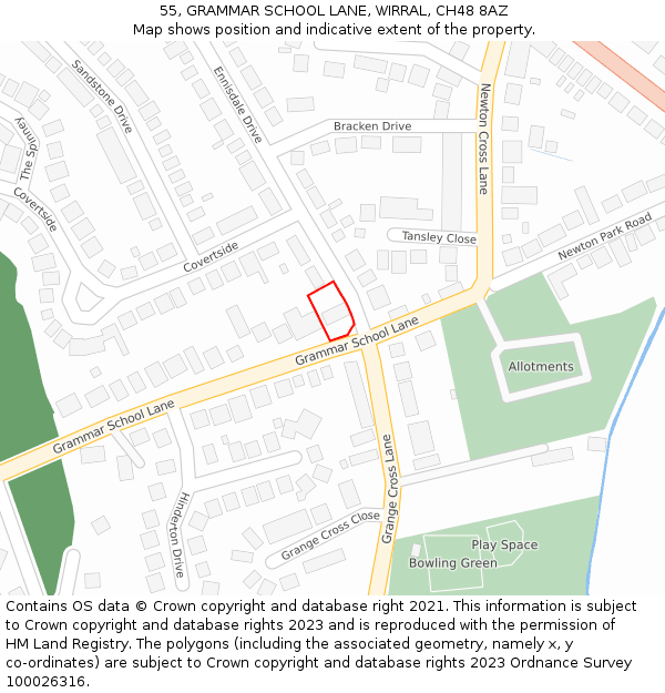 55, GRAMMAR SCHOOL LANE, WIRRAL, CH48 8AZ: Location map and indicative extent of plot