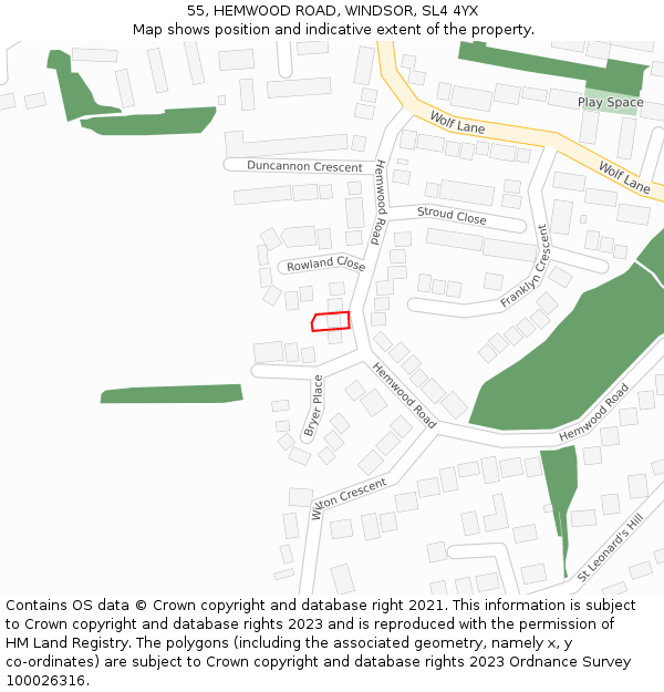 55, HEMWOOD ROAD, WINDSOR, SL4 4YX: Location map and indicative extent of plot