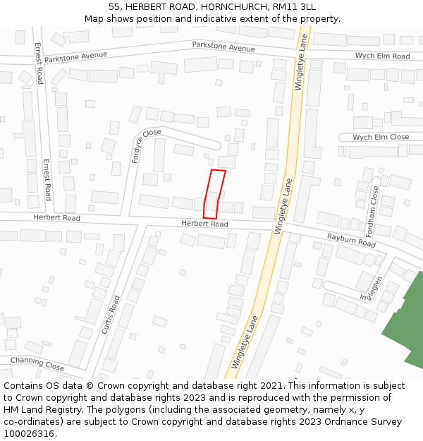 55, HERBERT ROAD, HORNCHURCH, RM11 3LL: Location map and indicative extent of plot