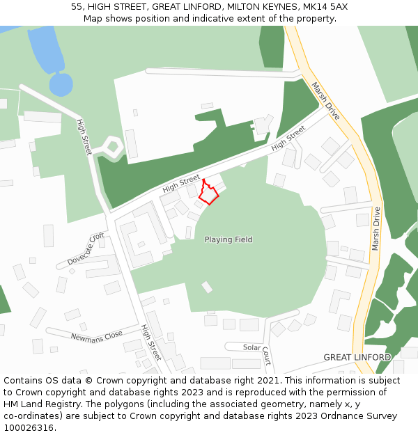 55, HIGH STREET, GREAT LINFORD, MILTON KEYNES, MK14 5AX: Location map and indicative extent of plot