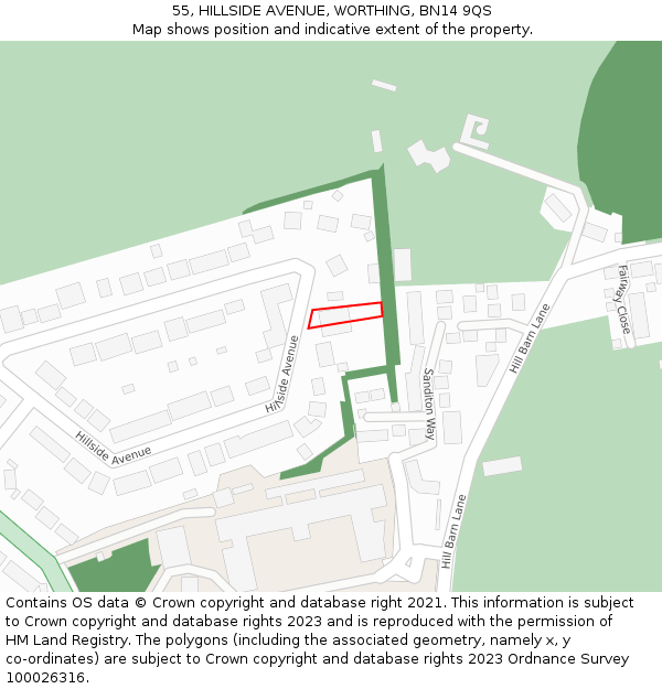 55, HILLSIDE AVENUE, WORTHING, BN14 9QS: Location map and indicative extent of plot