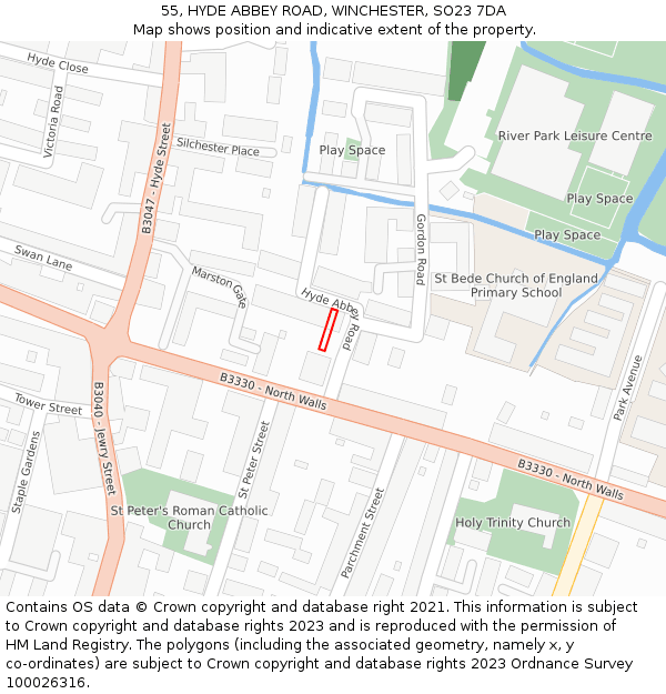 55, HYDE ABBEY ROAD, WINCHESTER, SO23 7DA: Location map and indicative extent of plot