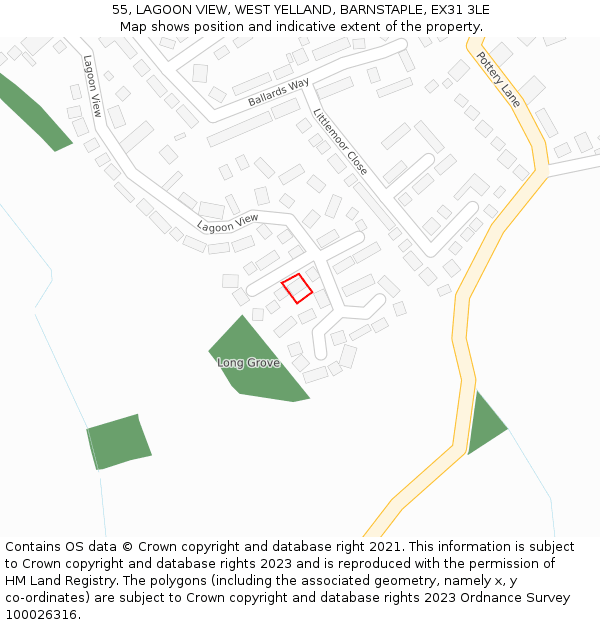 55, LAGOON VIEW, WEST YELLAND, BARNSTAPLE, EX31 3LE: Location map and indicative extent of plot