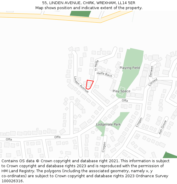 55, LINDEN AVENUE, CHIRK, WREXHAM, LL14 5ER: Location map and indicative extent of plot