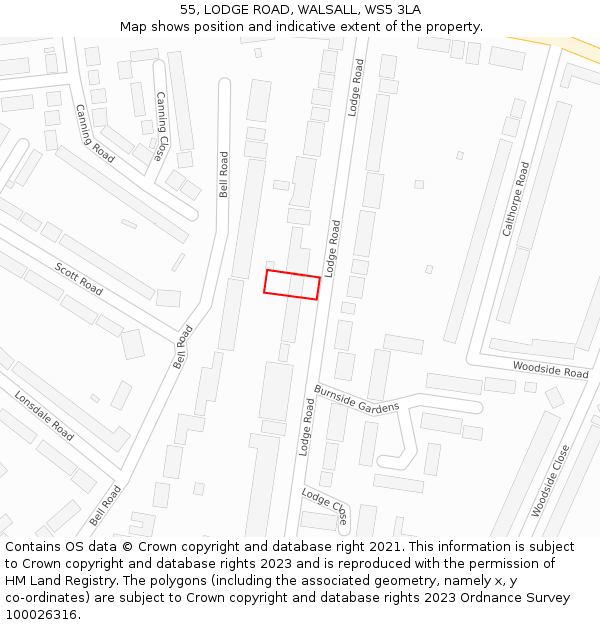 55, LODGE ROAD, WALSALL, WS5 3LA: Location map and indicative extent of plot