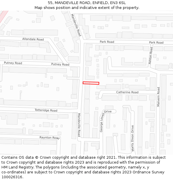 55, MANDEVILLE ROAD, ENFIELD, EN3 6SL: Location map and indicative extent of plot