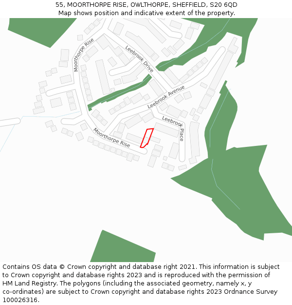 55, MOORTHORPE RISE, OWLTHORPE, SHEFFIELD, S20 6QD: Location map and indicative extent of plot