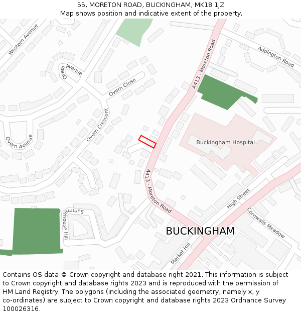 55, MORETON ROAD, BUCKINGHAM, MK18 1JZ: Location map and indicative extent of plot