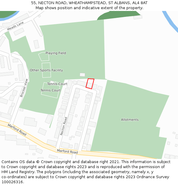 55, NECTON ROAD, WHEATHAMPSTEAD, ST ALBANS, AL4 8AT: Location map and indicative extent of plot