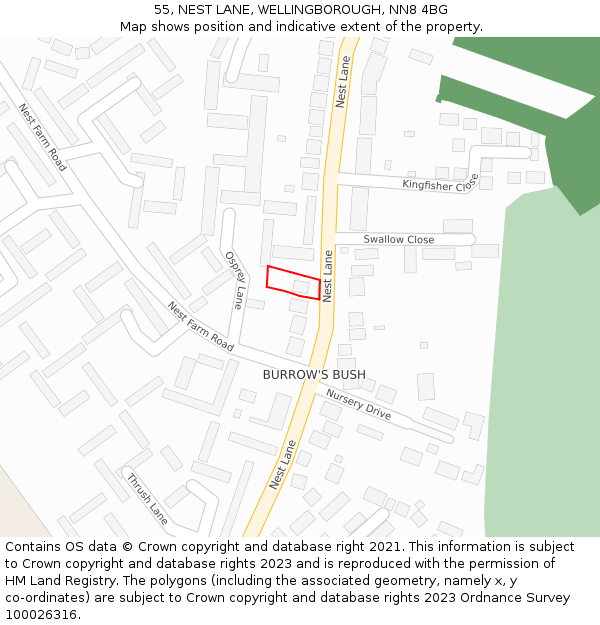 55, NEST LANE, WELLINGBOROUGH, NN8 4BG: Location map and indicative extent of plot