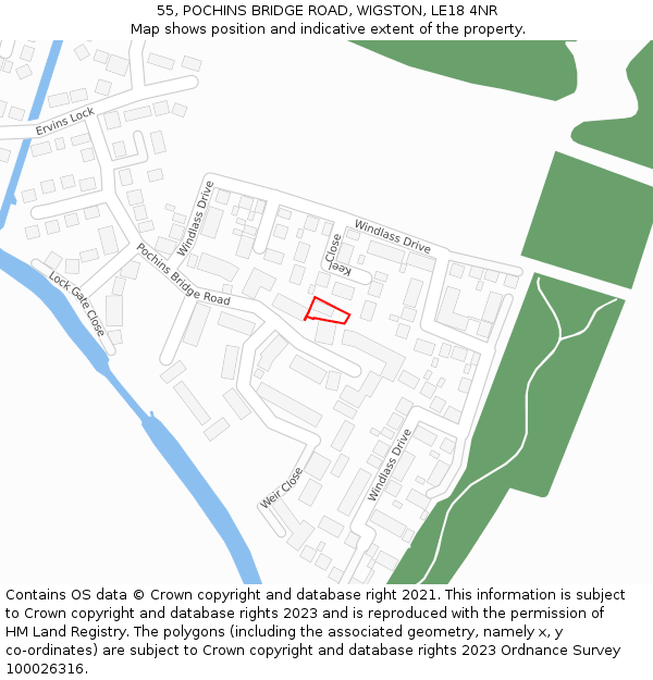 55, POCHINS BRIDGE ROAD, WIGSTON, LE18 4NR: Location map and indicative extent of plot