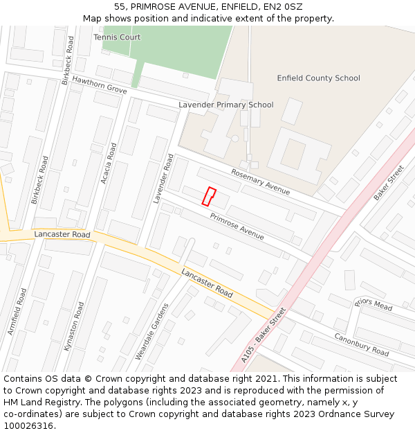 55, PRIMROSE AVENUE, ENFIELD, EN2 0SZ: Location map and indicative extent of plot