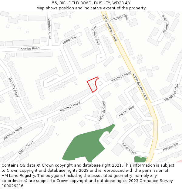 55, RICHFIELD ROAD, BUSHEY, WD23 4JY: Location map and indicative extent of plot