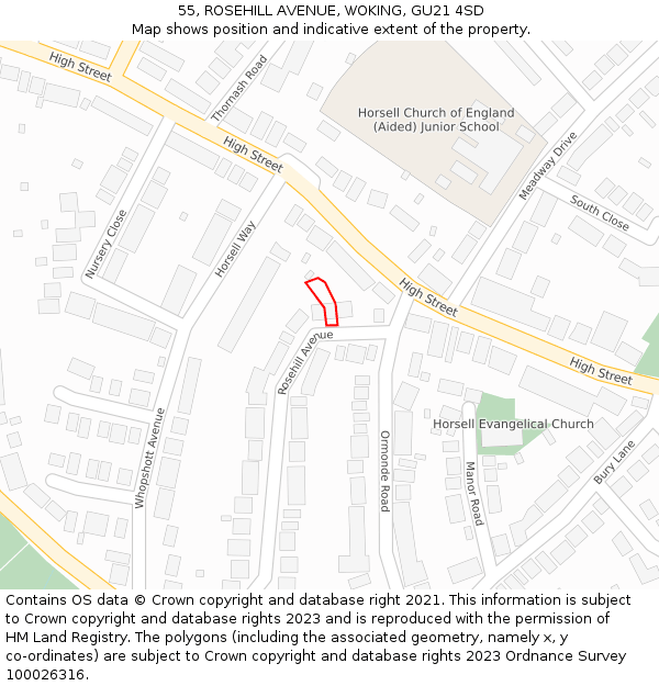 55, ROSEHILL AVENUE, WOKING, GU21 4SD: Location map and indicative extent of plot