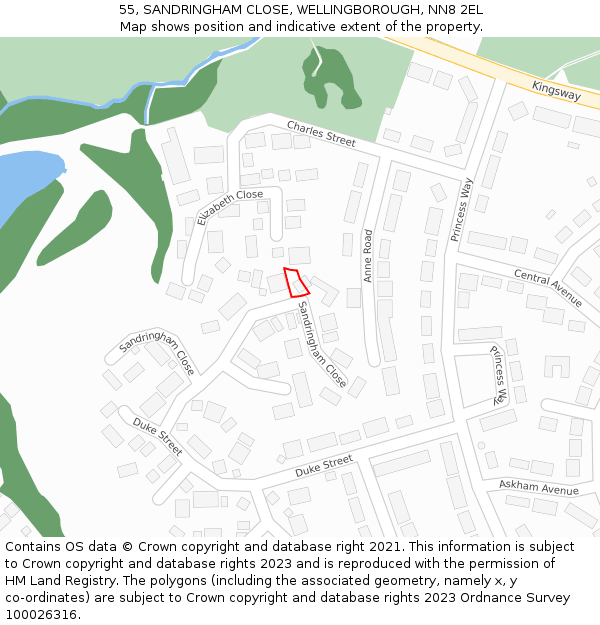 55, SANDRINGHAM CLOSE, WELLINGBOROUGH, NN8 2EL: Location map and indicative extent of plot