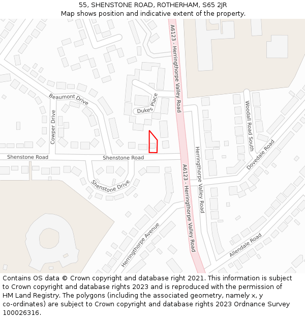 55, SHENSTONE ROAD, ROTHERHAM, S65 2JR: Location map and indicative extent of plot