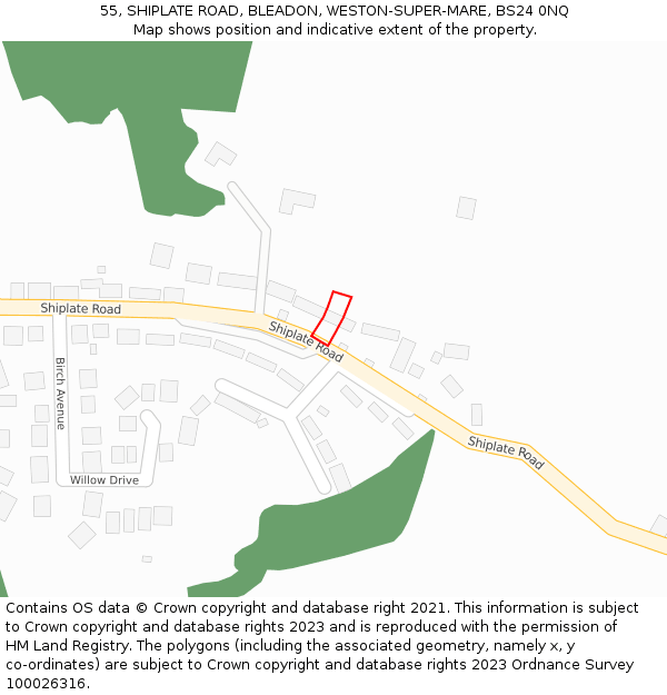 55, SHIPLATE ROAD, BLEADON, WESTON-SUPER-MARE, BS24 0NQ: Location map and indicative extent of plot