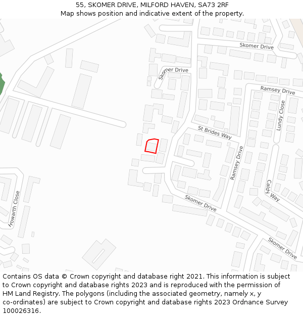 55, SKOMER DRIVE, MILFORD HAVEN, SA73 2RF: Location map and indicative extent of plot