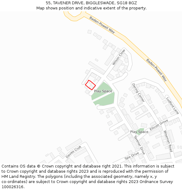 55, TAVENER DRIVE, BIGGLESWADE, SG18 8GZ: Location map and indicative extent of plot