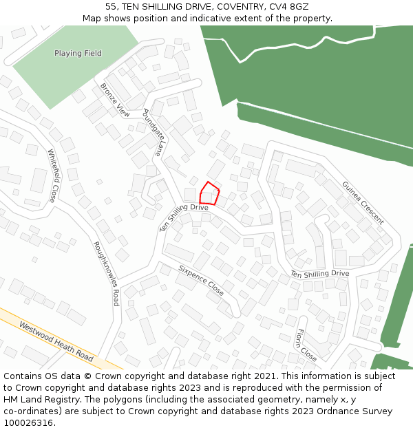 55, TEN SHILLING DRIVE, COVENTRY, CV4 8GZ: Location map and indicative extent of plot