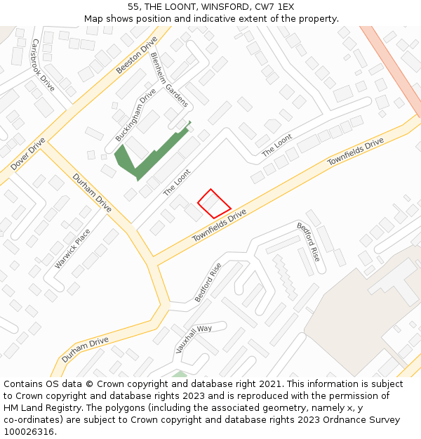 55, THE LOONT, WINSFORD, CW7 1EX: Location map and indicative extent of plot