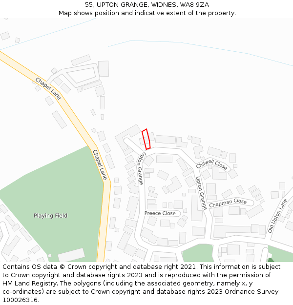 55, UPTON GRANGE, WIDNES, WA8 9ZA: Location map and indicative extent of plot