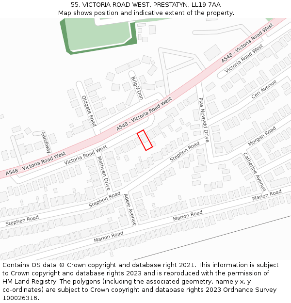 55, VICTORIA ROAD WEST, PRESTATYN, LL19 7AA: Location map and indicative extent of plot